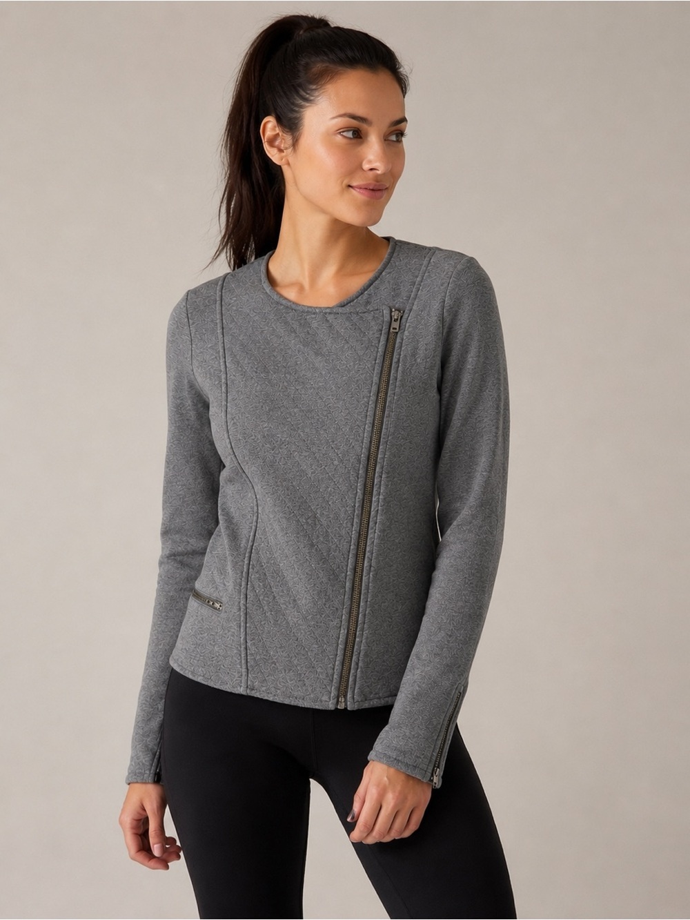 Athleta Asymmetrical Zip Moto Jacket Sweater size M